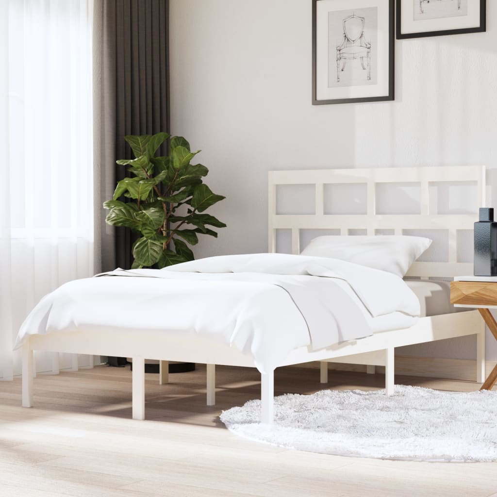 Bed Frame without Mattress White King Size Solid Wood
