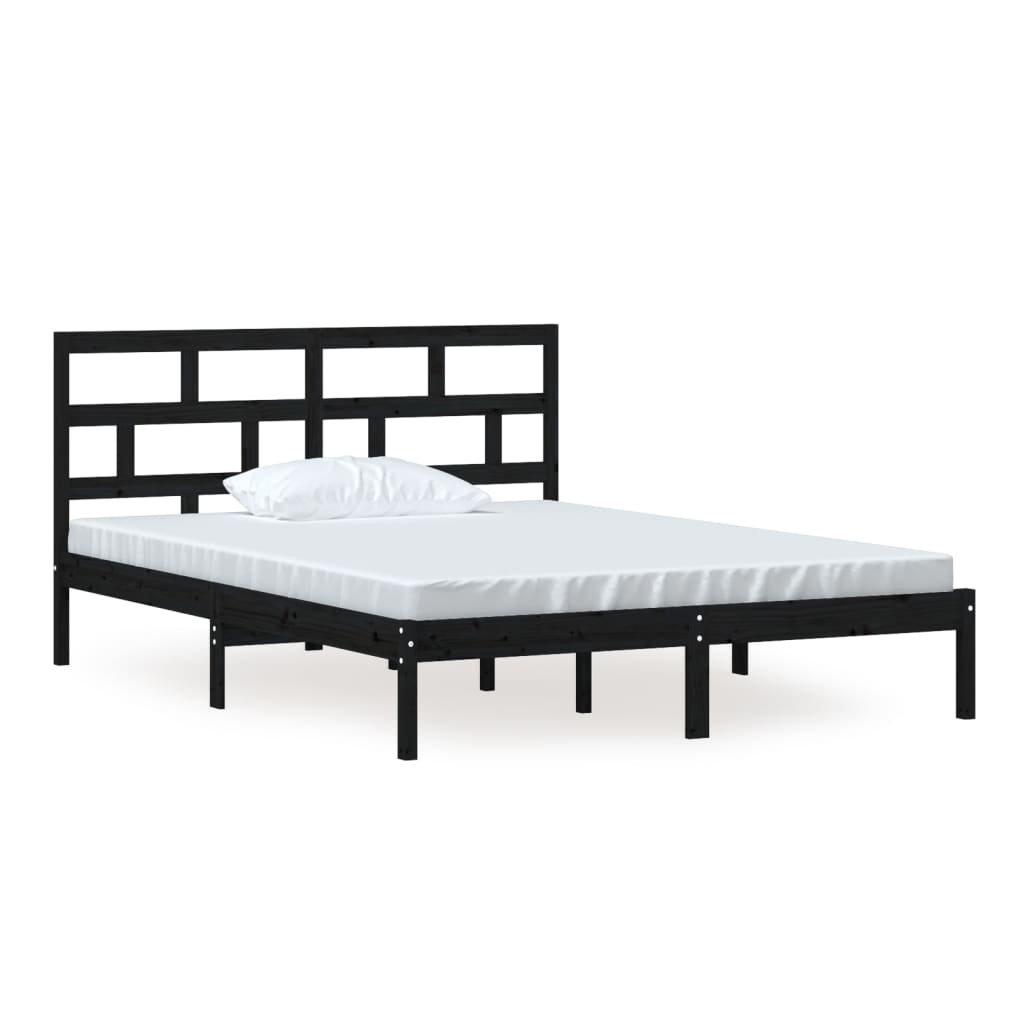Bed Frame without Mattress Black King Size Solid Wood