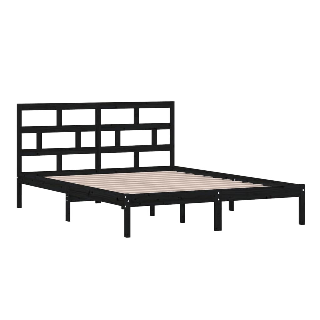 Bed Frame without Mattress Black King Size Solid Wood