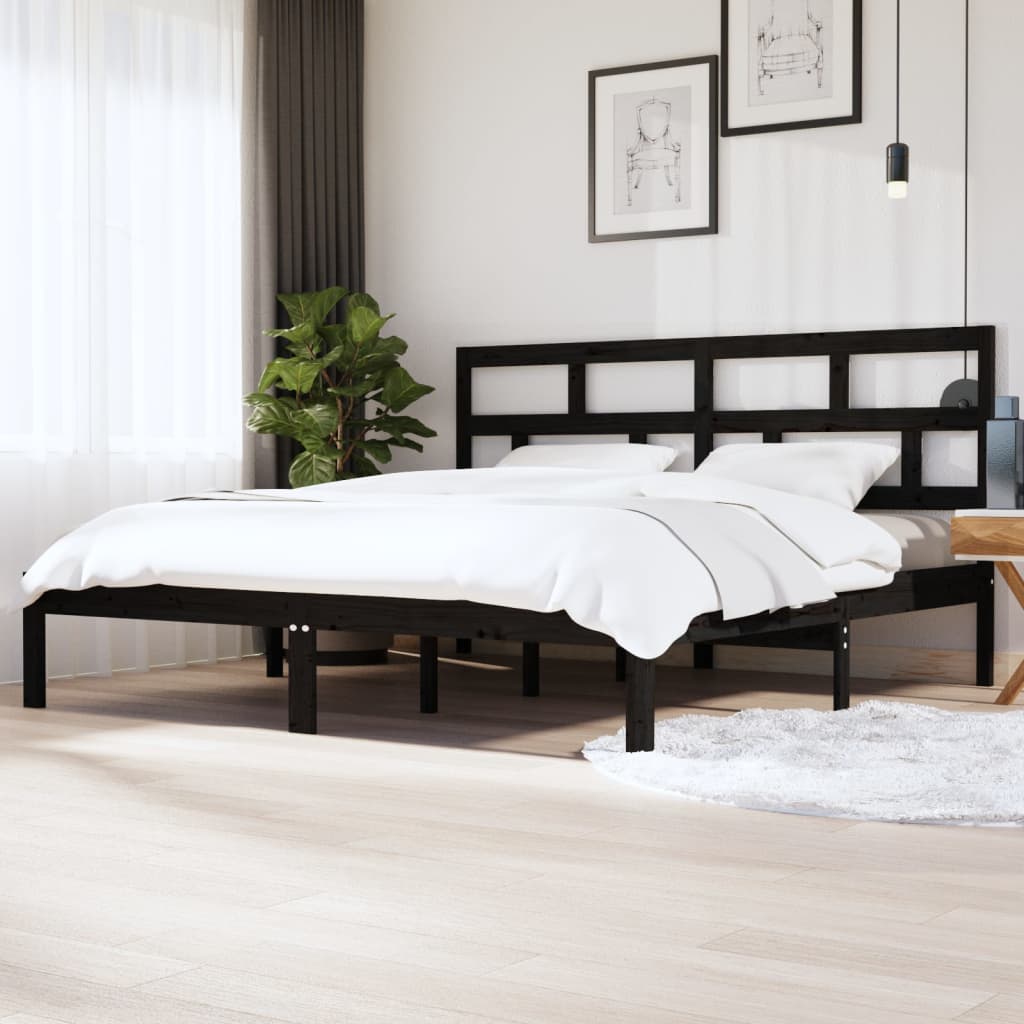 3101242 vidaXL Bed Frame without Mattress Black Solid Wood Pine 200x200 cm (810041+814218)