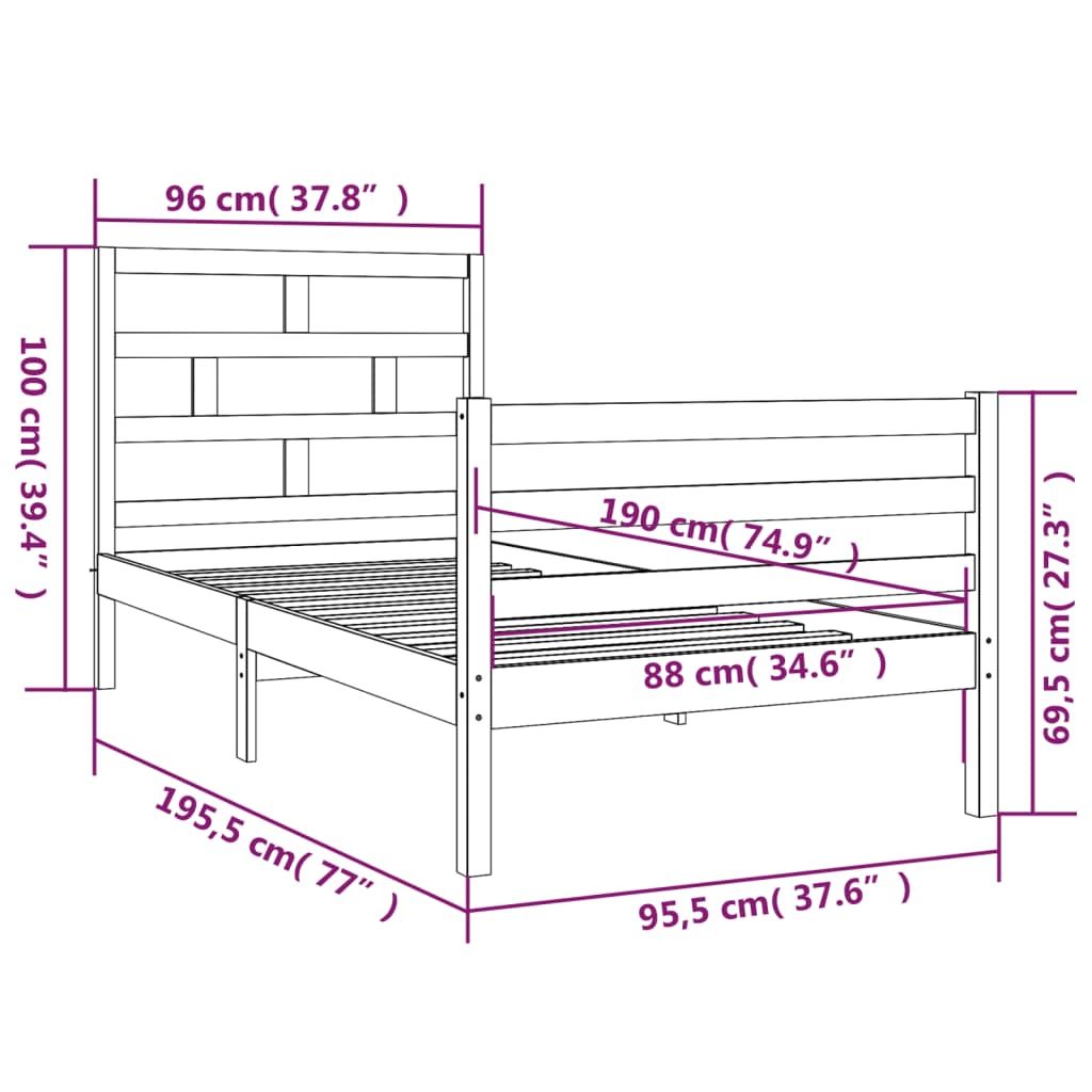 Bed Frame without Mattress 90x190 cm Single Single Solid Wood
