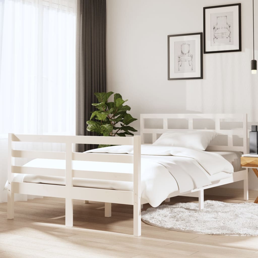 Bed Frame without Mattress White Small Double Solid Wood