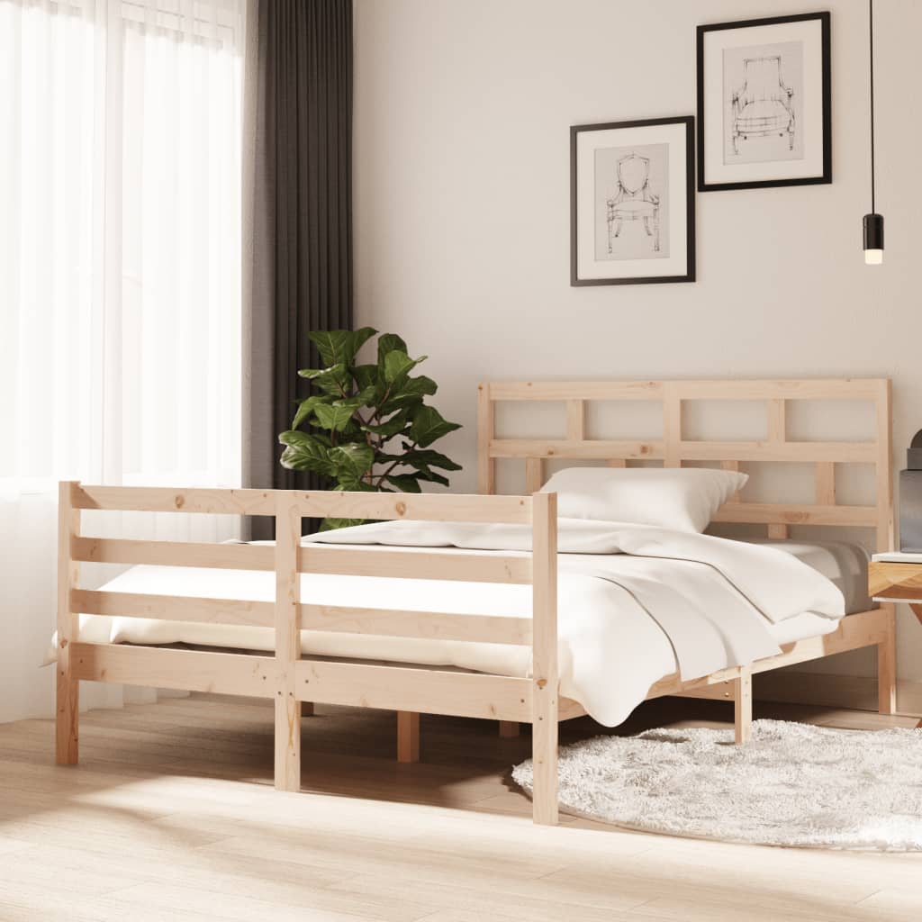 Bed Frame without Mattress Double Solid Wood