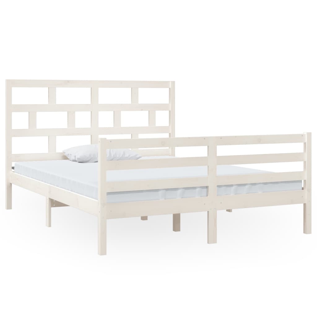 Bed Frame without Mattress White Solid Wood King Size