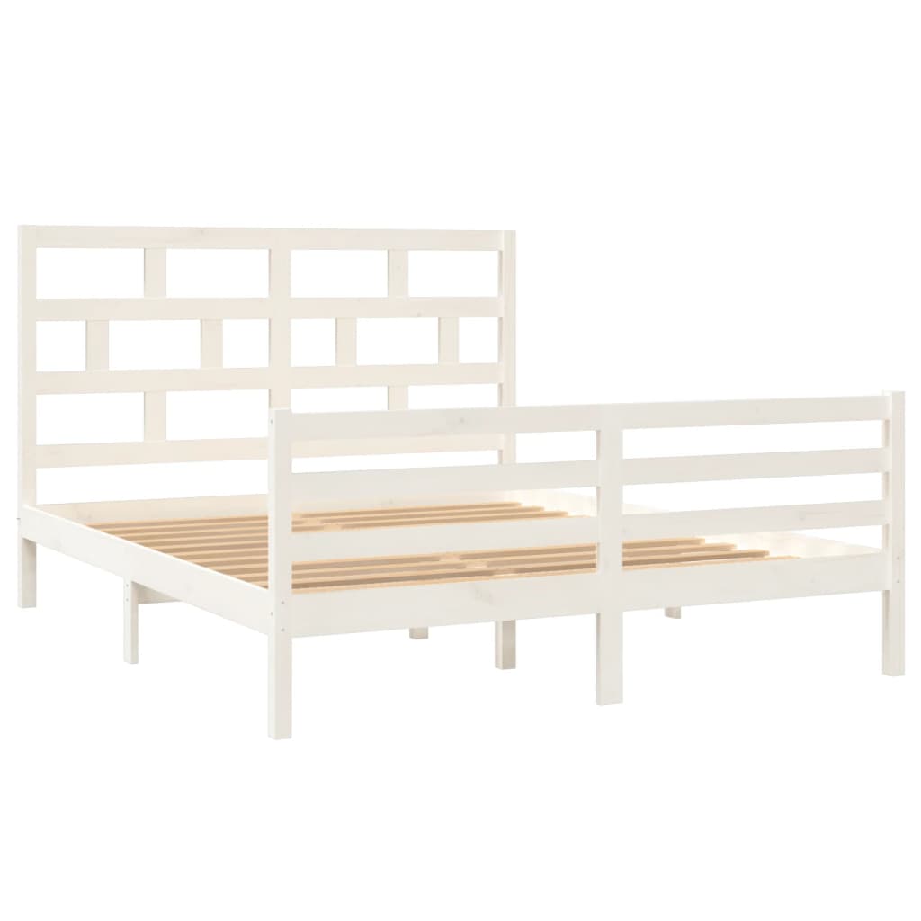 Bed Frame without Mattress White Solid Wood King Size