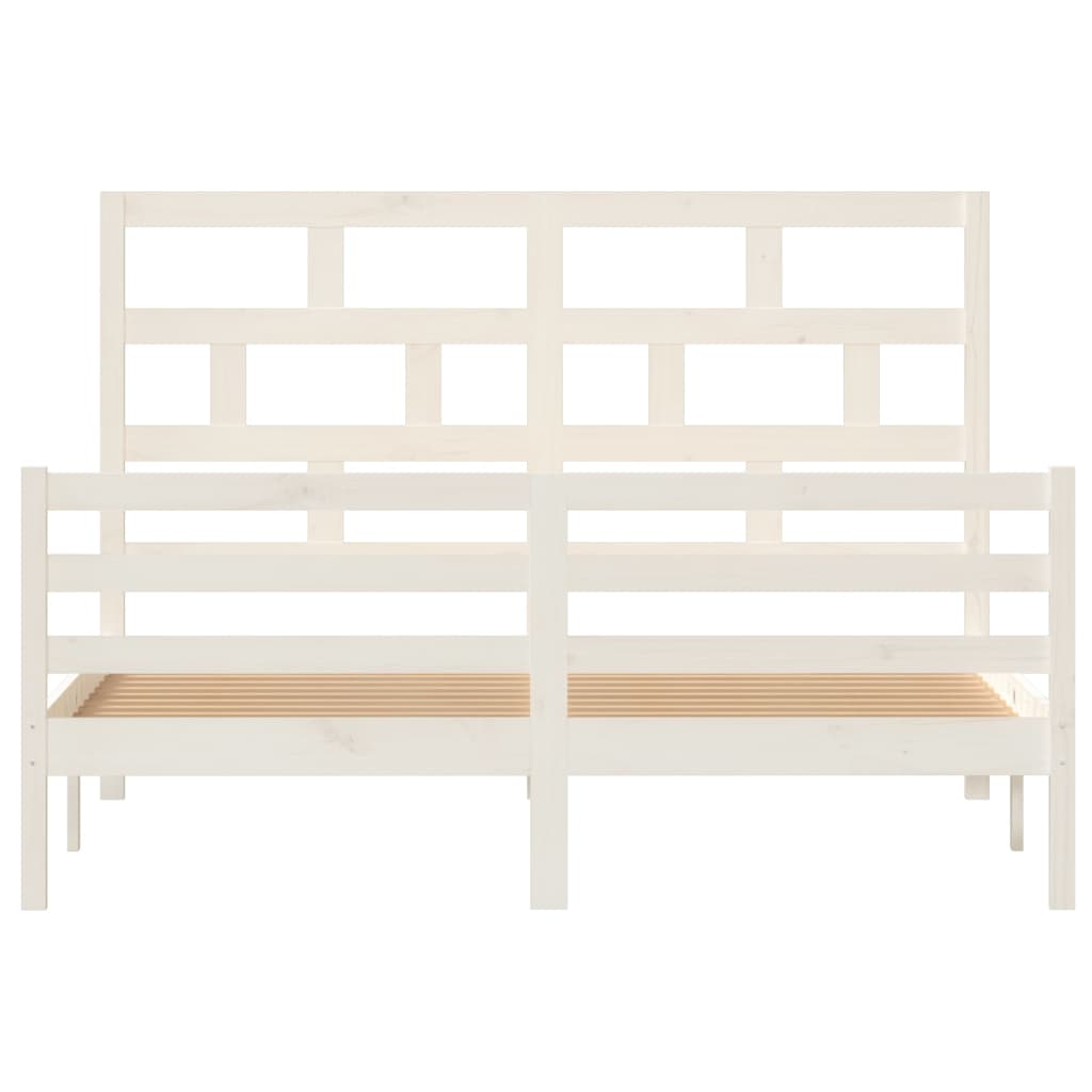Bed Frame without Mattress White Solid Wood King Size