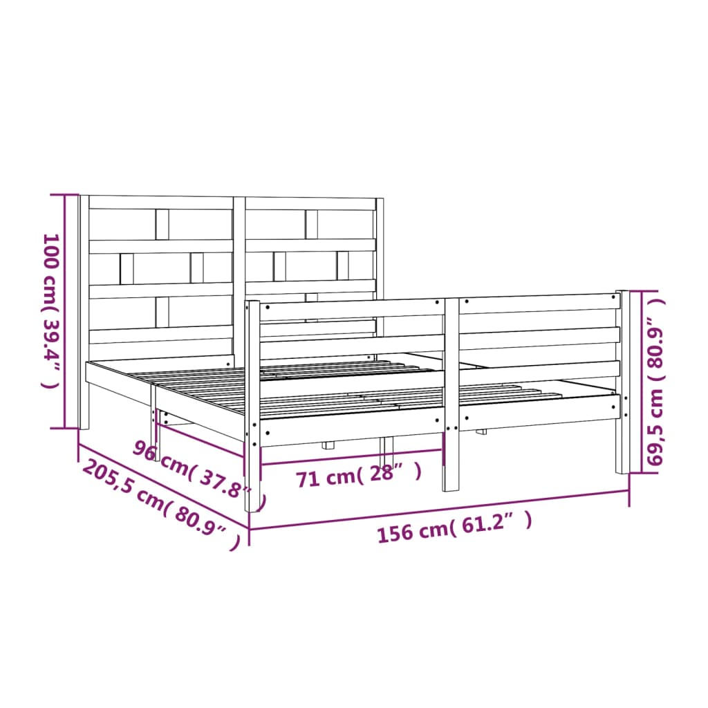 Bed Frame without Mattress White Solid Wood King Size