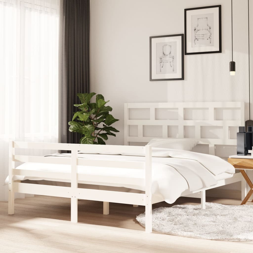 Bed Frame without Mattress White Solid Wood King Size