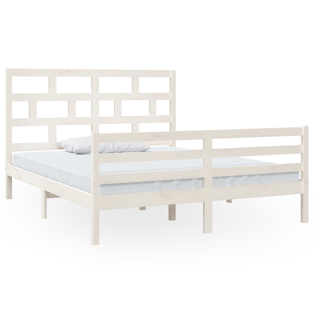 3101294 vidaXL Bed Frame without Mattress White Solid Wood 160x200 cm (810441+814205)