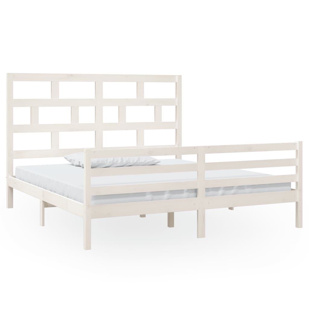 Bed Frame without Mattress White Solid Wood Super King Size
