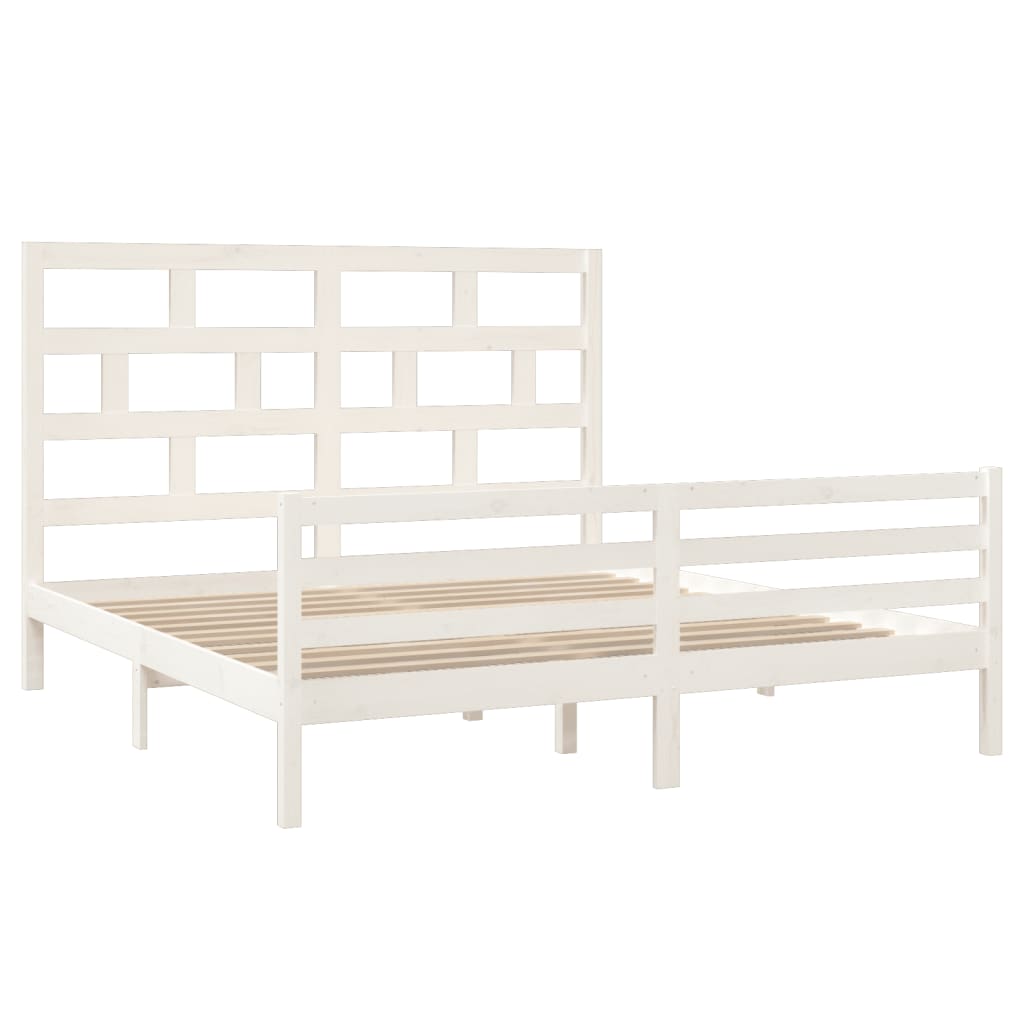Bed Frame without Mattress White Solid Wood Super King Size