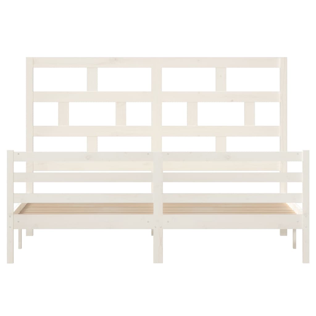 Bed Frame without Mattress White Solid Wood Super King Size