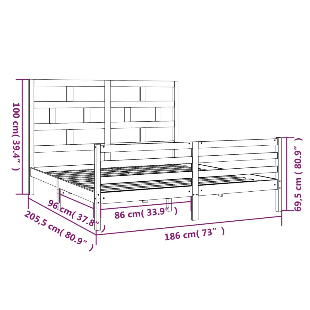 Bed Frame without Mattress White Solid Wood Super King Size