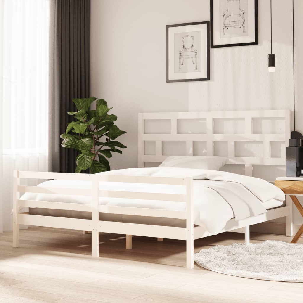 Bed Frame without Mattress White Solid Wood Super King Size