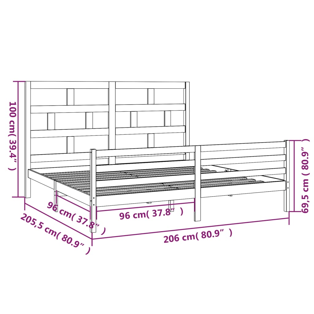 3101303 vidaXL Bed Frame without Mattress Solid Wood 200x200 cm (810450+814214)