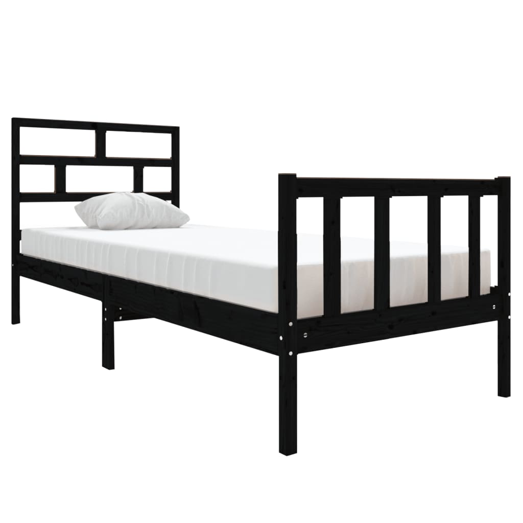 Bed Frame without Mattress Black Solid Wood Pine Small Single
