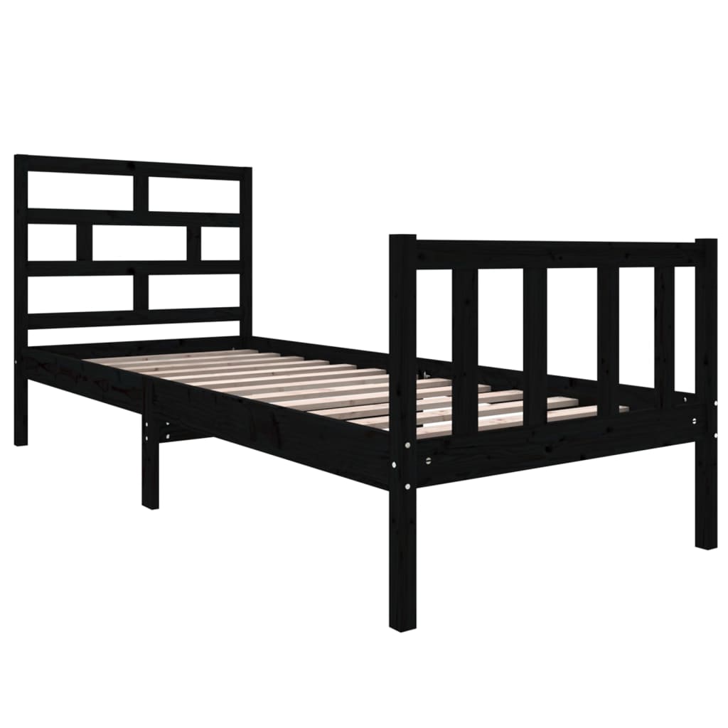 Bed Frame without Mattress Black Solid Wood Pine Small Single