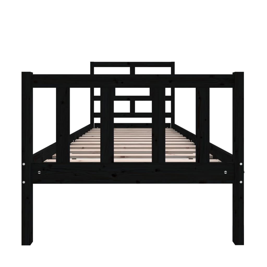 Bed Frame without Mattress Black Solid Wood Pine Small Single
