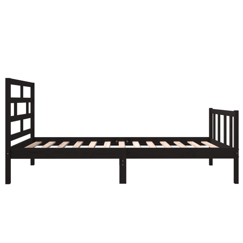 Bed Frame without Mattress Black Solid Wood Pine Small Single