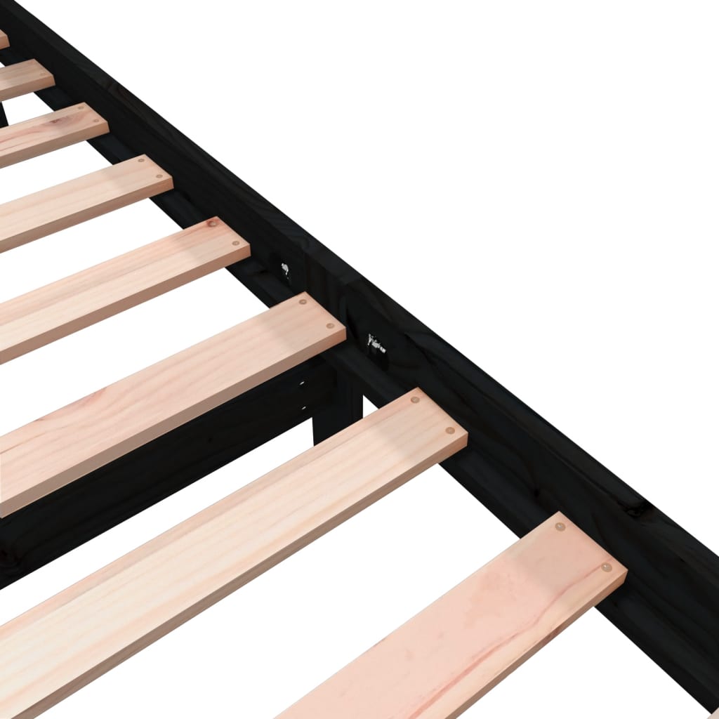 Bed Frame without Mattress Black Solid Wood Pine Small Single