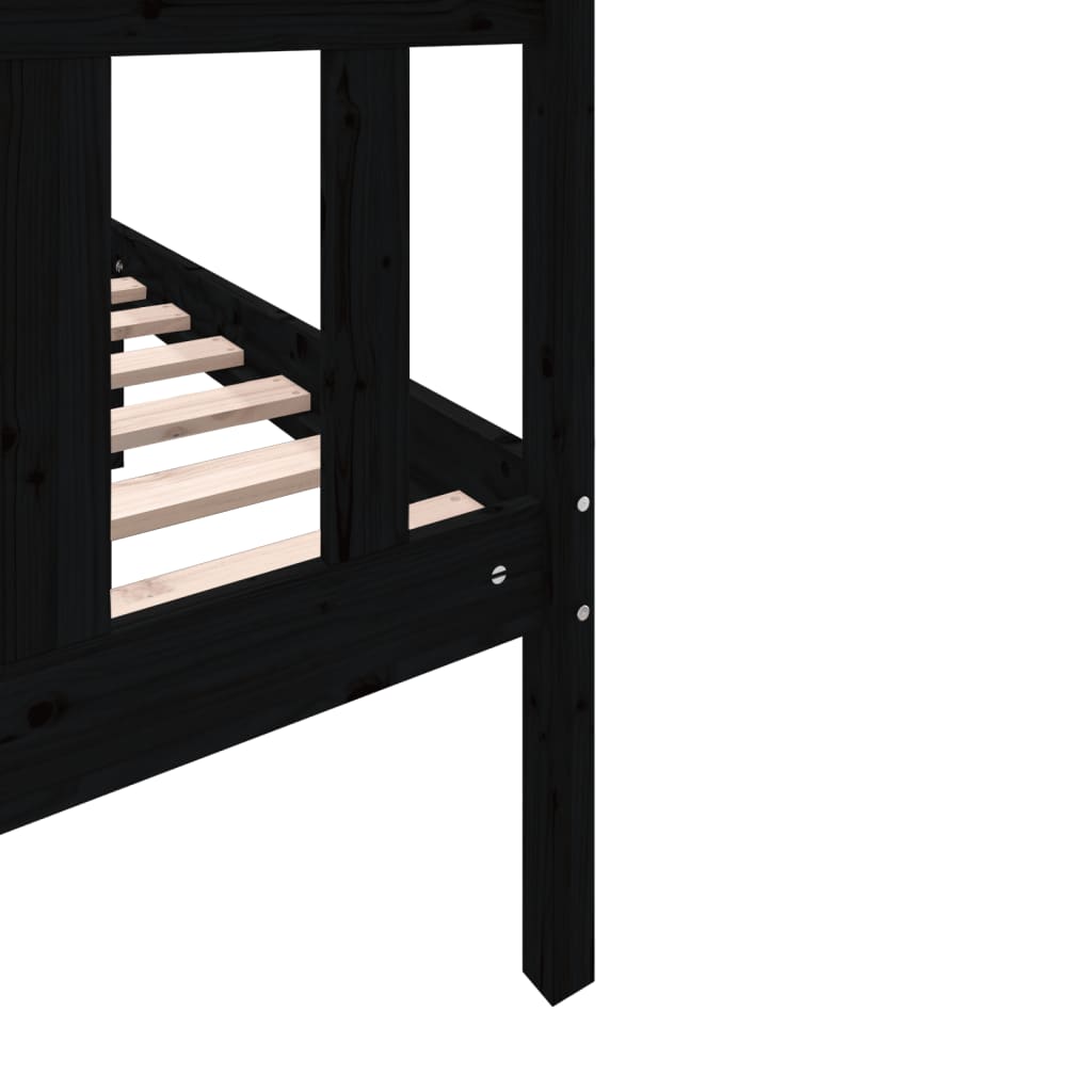 Bed Frame without Mattress Black Solid Wood Pine Small Single