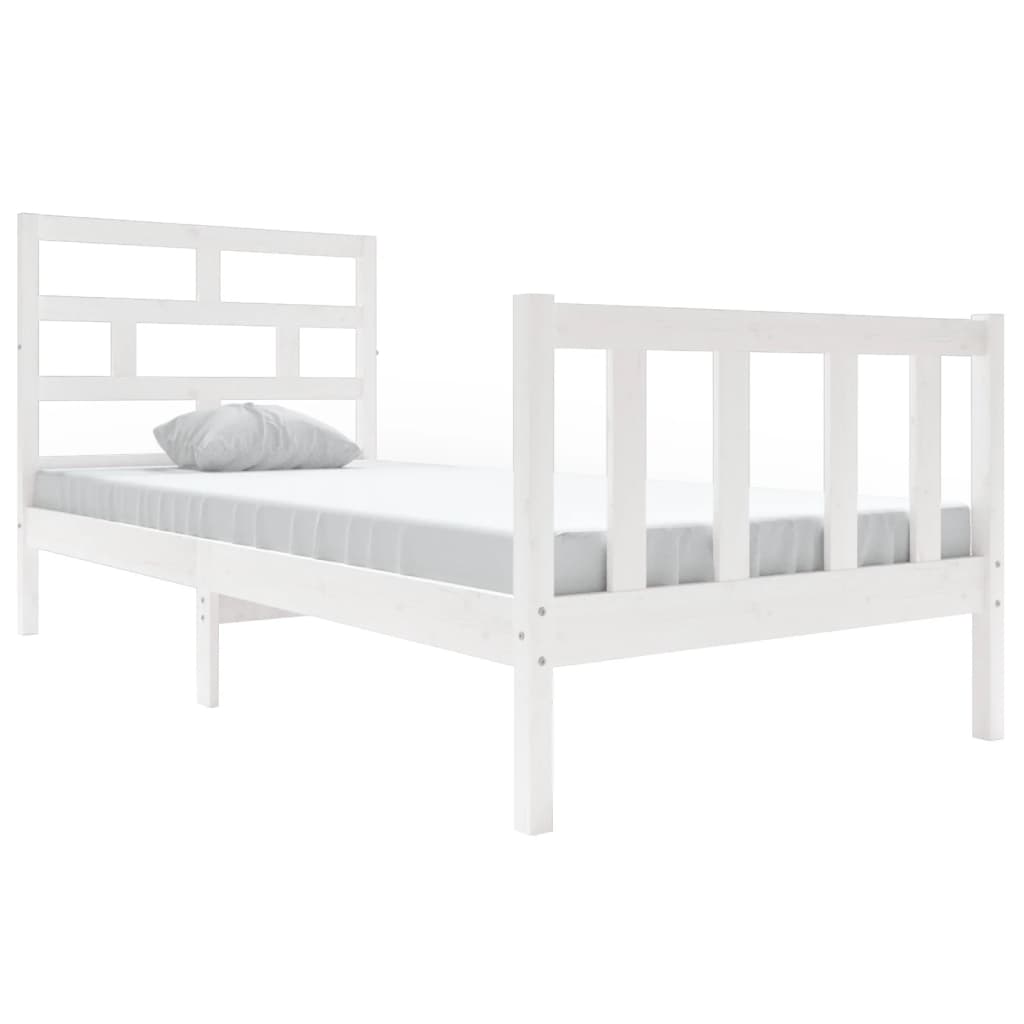 Bed Frame without Mattress White Solid Wood Pine Single