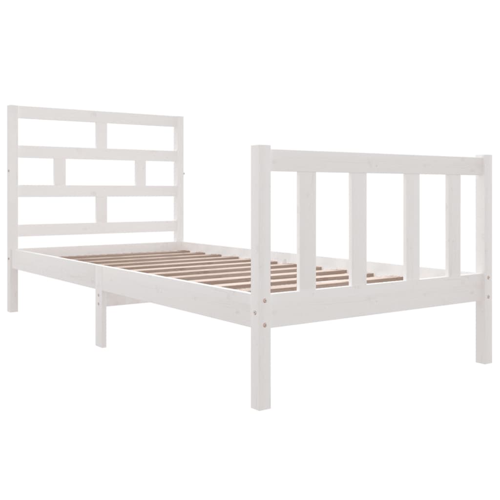 Bed Frame without Mattress White Solid Wood Pine Single