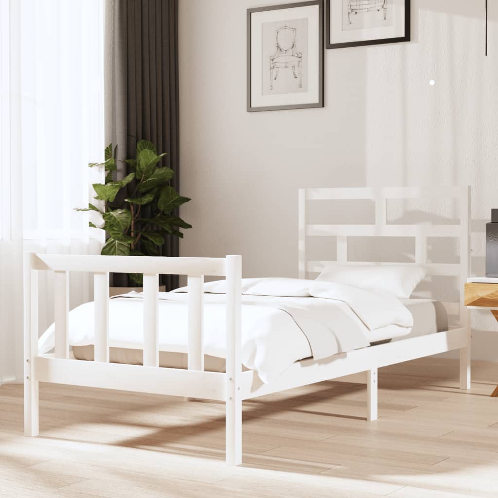 Bed Frame without Mattress White Solid Wood Pine Single