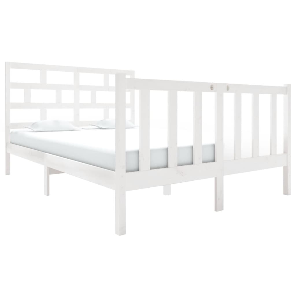 Bed Frame without Mattress White Solid Wood Pine Small Double
