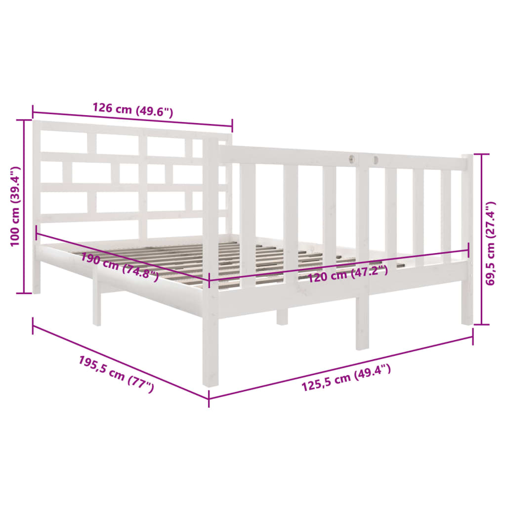 Bed Frame without Mattress White Solid Wood Pine Small Double