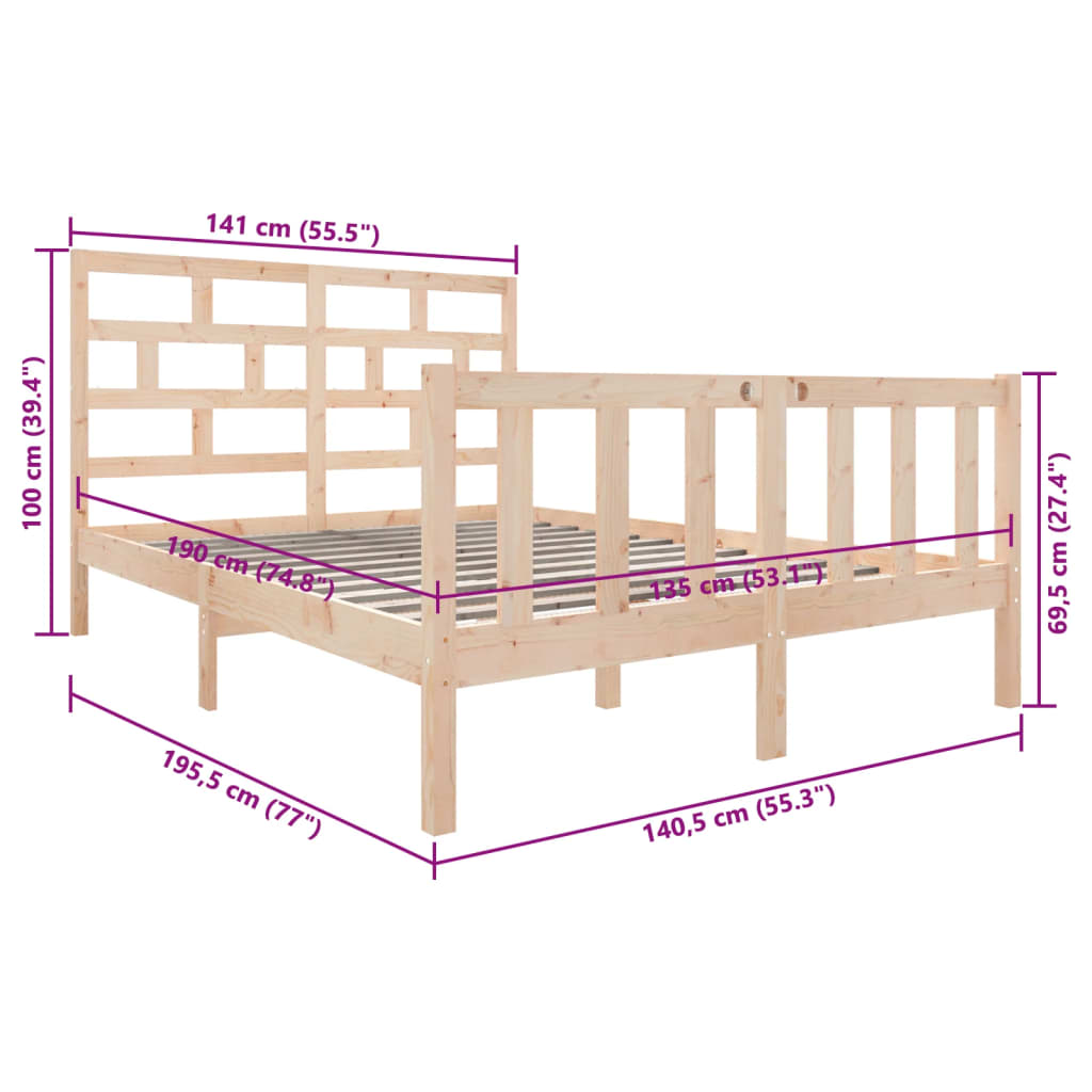 Bed Frame without Mattress Solid Wood Pine Double