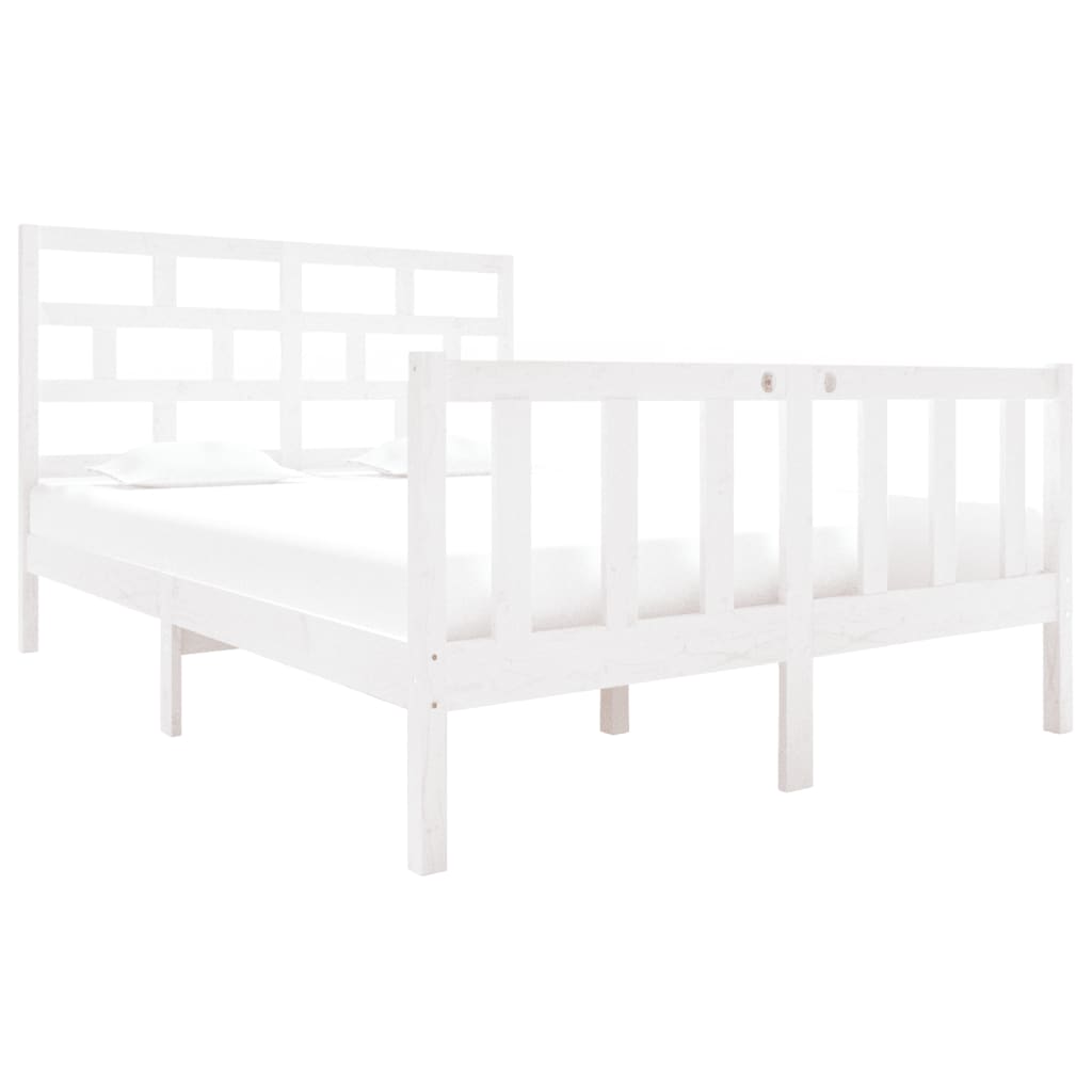 Bed Frame without Mattress White Solid Wood Pine Double
