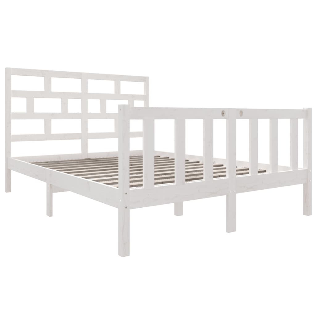 Bed Frame without Mattress White Solid Wood Pine Double