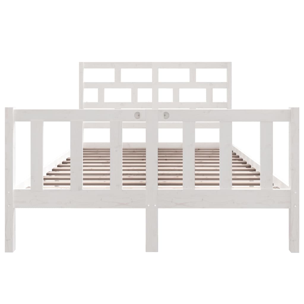 Bed Frame without Mattress White Solid Wood Pine Double