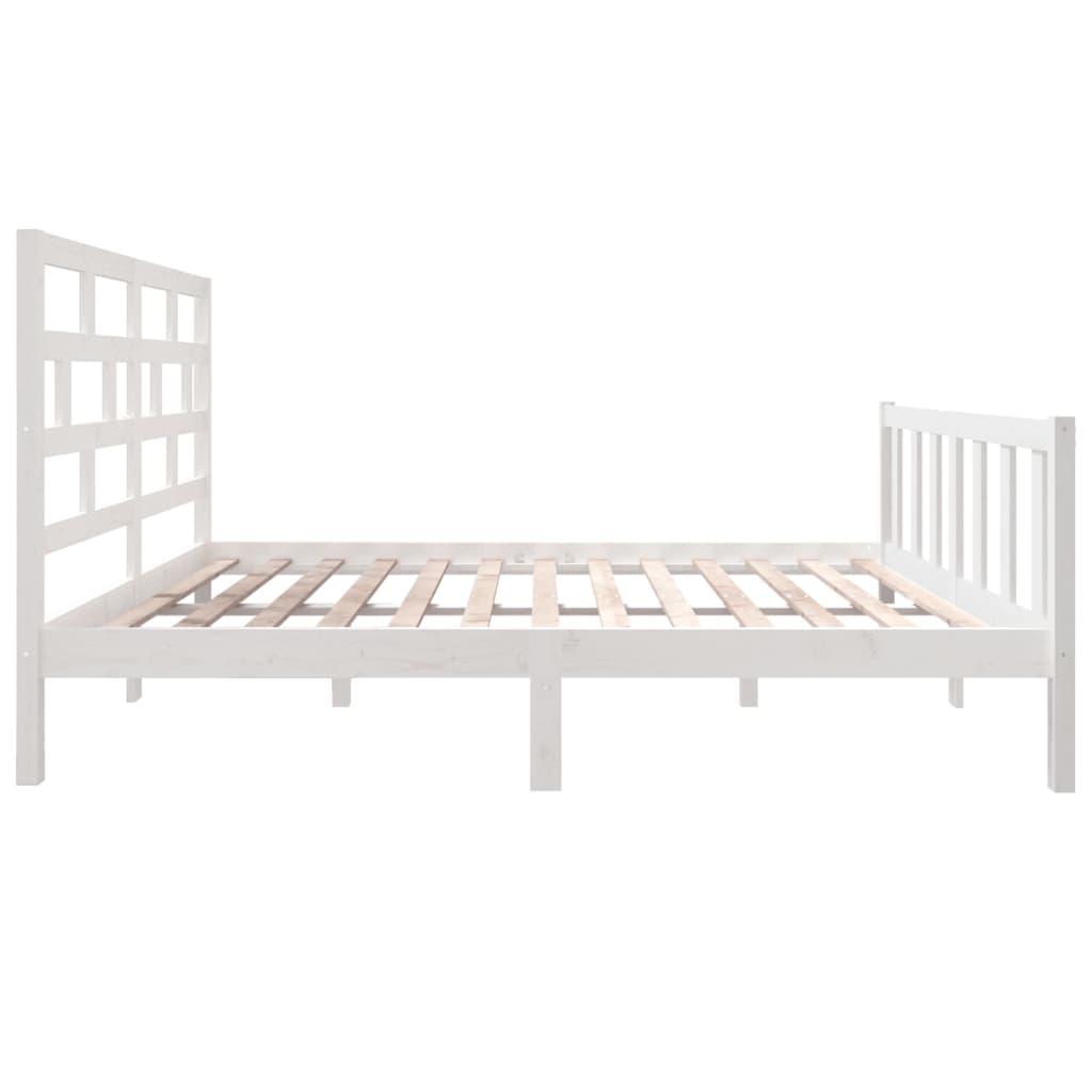 Bed Frame without Mattress White Solid Wood Pine Double