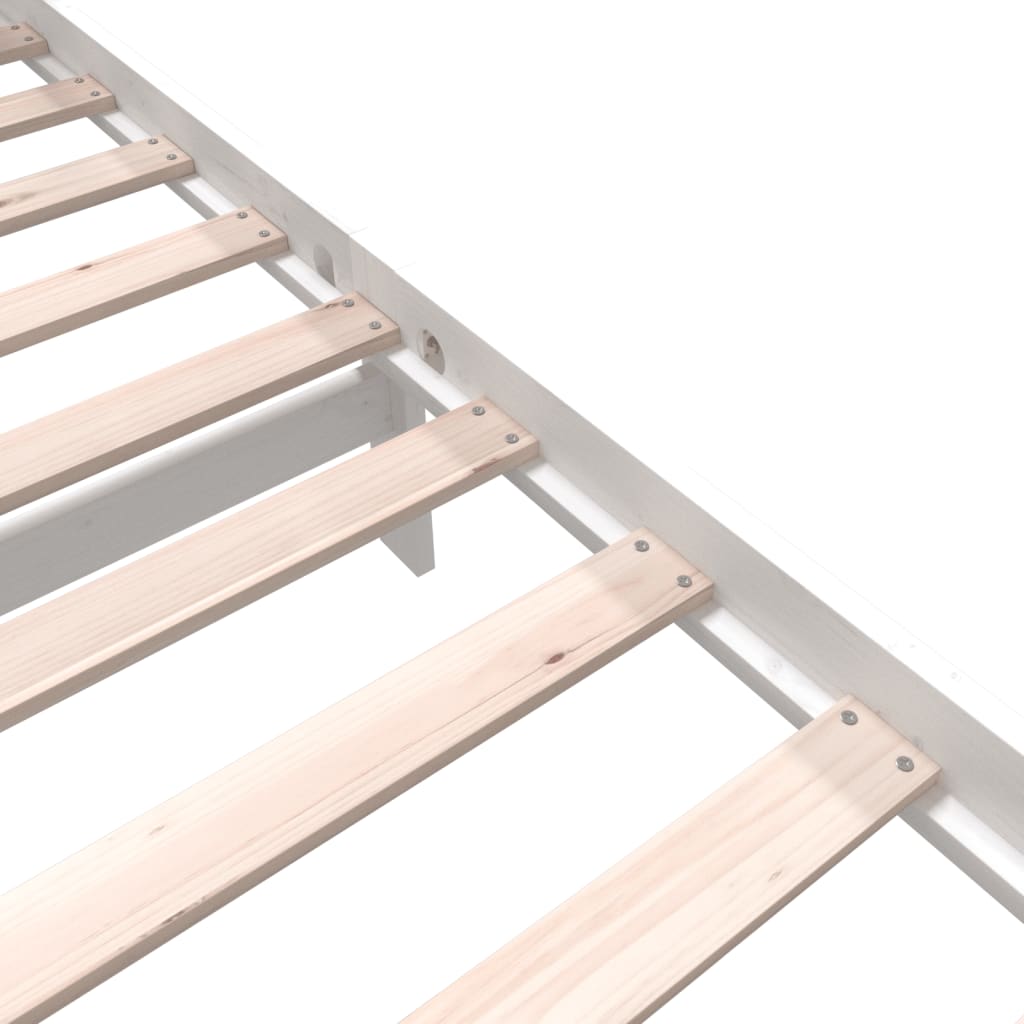 Bed Frame without Mattress White Solid Wood Pine Double