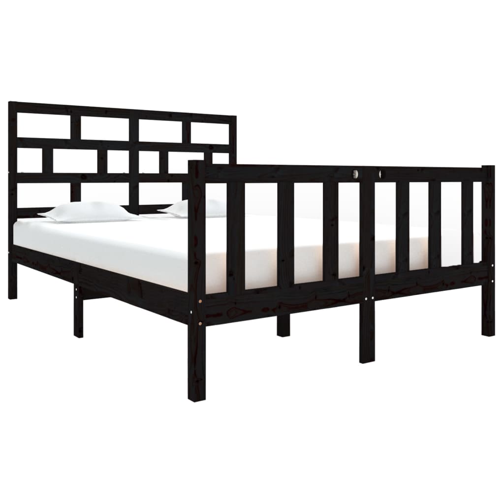 Bed Frame without Mattress Black Solid Wood Pine Double