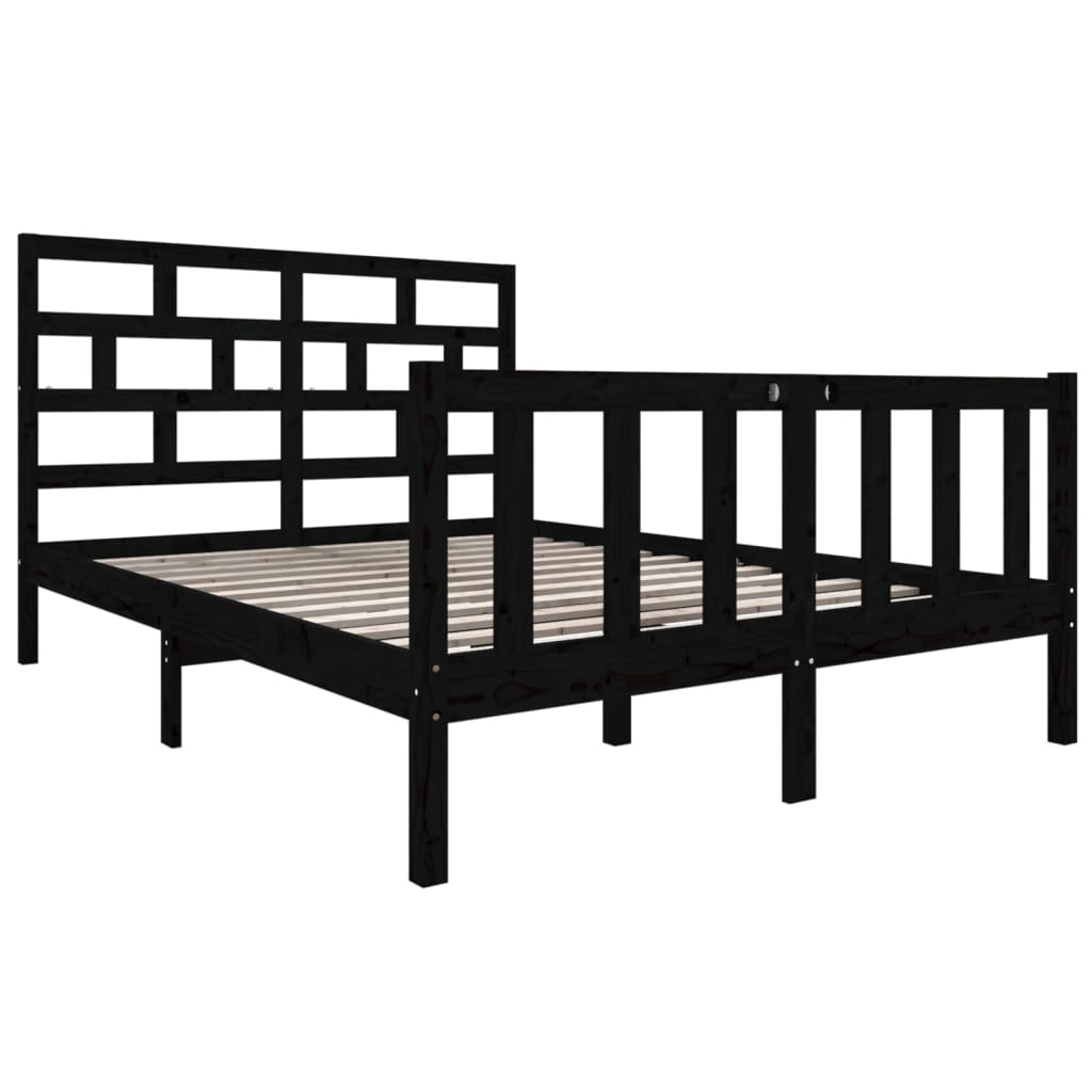 Bed Frame without Mattress Black Solid Wood Pine Double