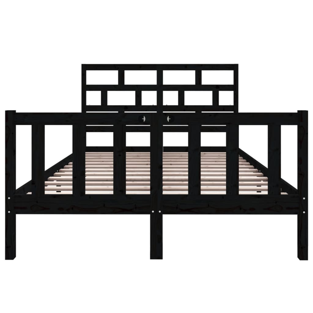 Bed Frame without Mattress Black Solid Wood Pine Double