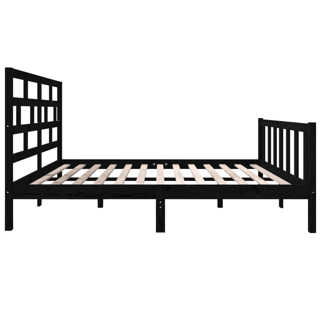 Bed Frame without Mattress Black Solid Wood Pine Double