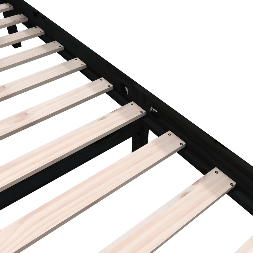 Bed Frame without Mattress Black Solid Wood Pine Double