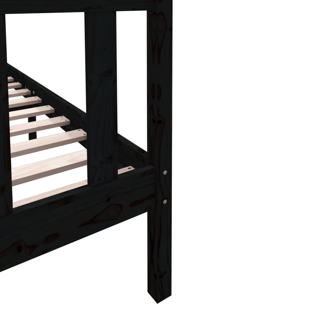 Bed Frame without Mattress Black Solid Wood Pine Double