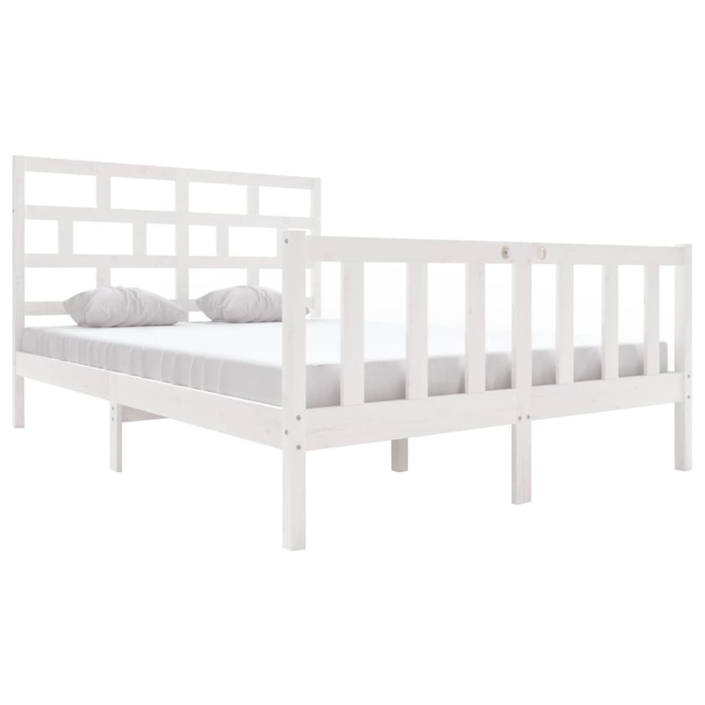 Bed Frame without Mattress White Solid Wood Pine King Size