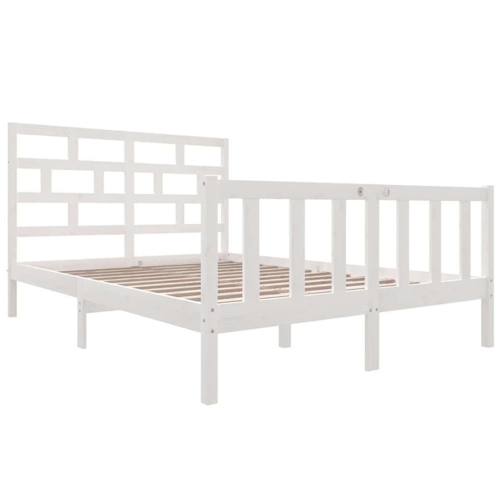 Bed Frame without Mattress White Solid Wood Pine King Size