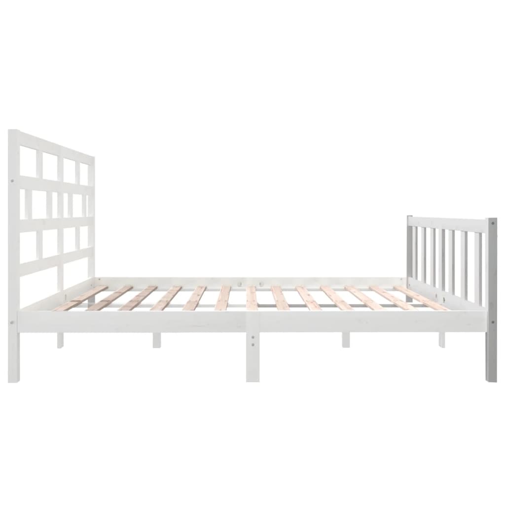 Bed Frame without Mattress White Solid Wood Pine King Size