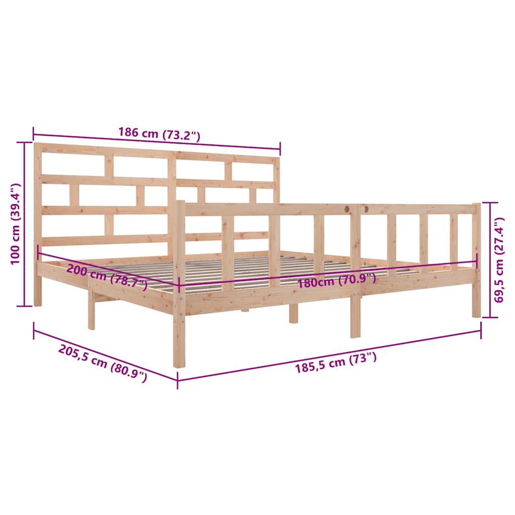 Bed Frame without Mattress Solid Wood Pine Super King