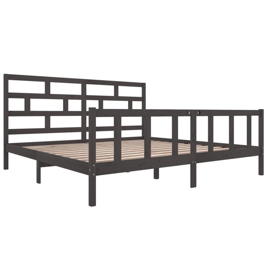 3101370 vidaXL Bed Frame without Mattress Grey Solid Wood 200x200 cm (810104+814216)