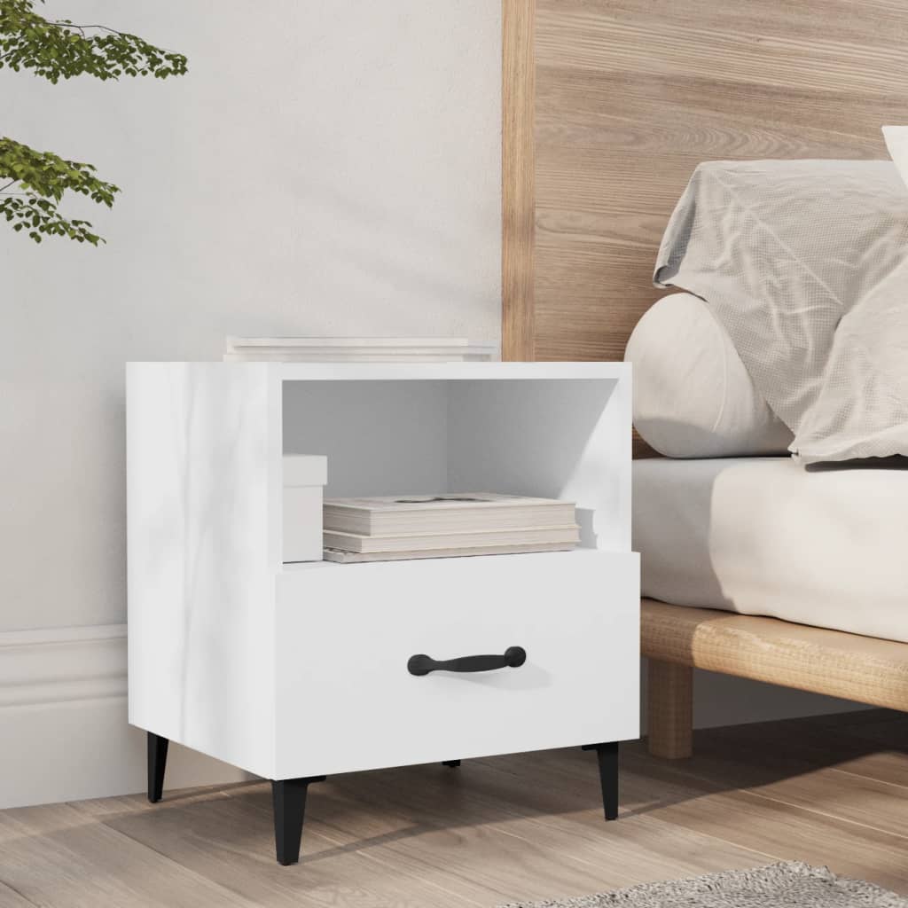 Bedside Cabinet White Engineered Wood