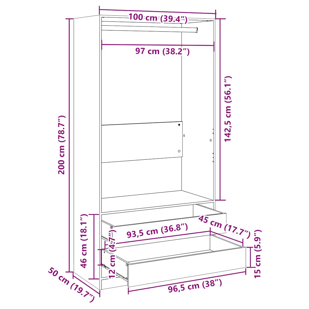Wardrobe Smoked Oak 100x50x200 cm Engineered Wood