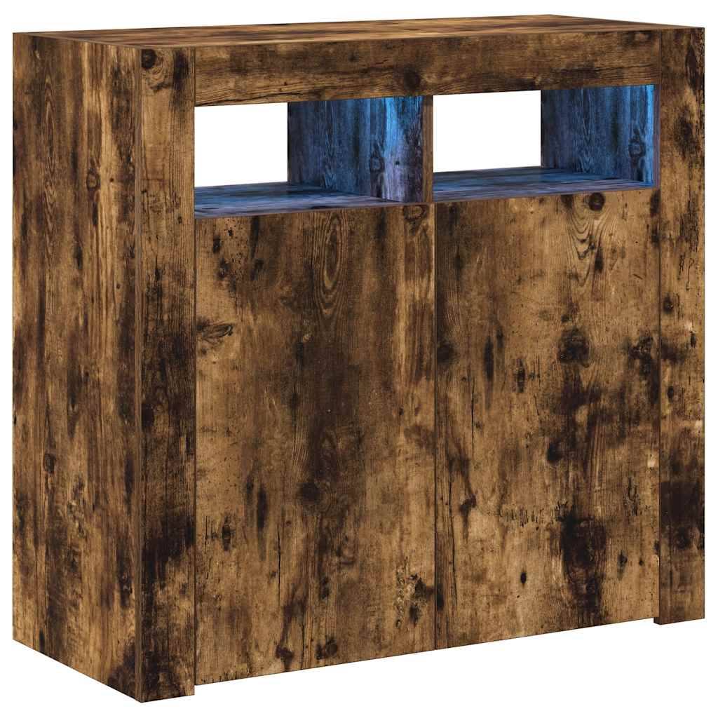 Sideboard with LED Lights Smoked Oak 80x35x75 cm